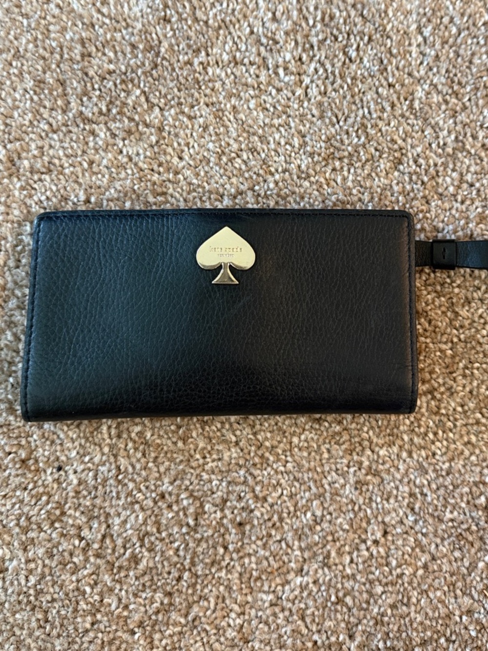 kate spade Black Leather Wallet with Gold Spade Emblem